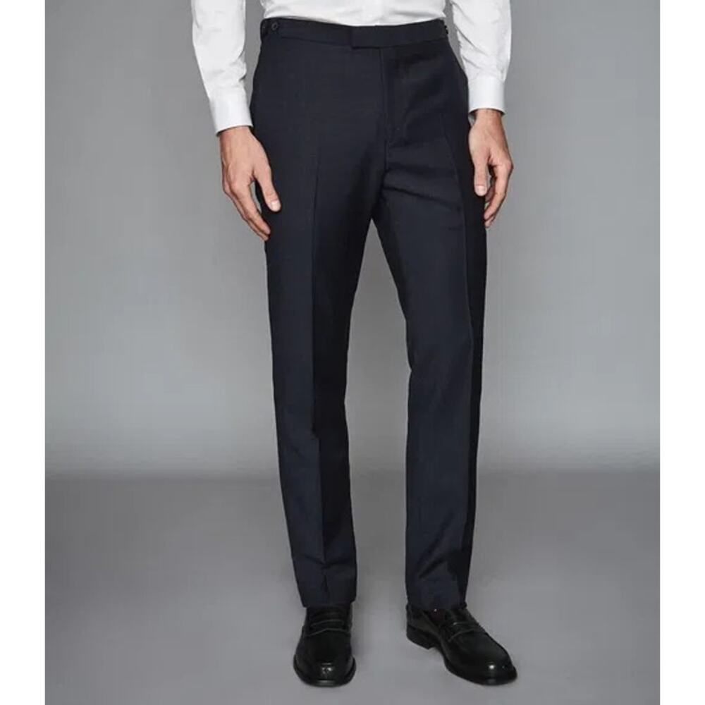 REISS Mens Wool Slim Fit Muffato Dress Pants 30x31 Dark Gray Business Career